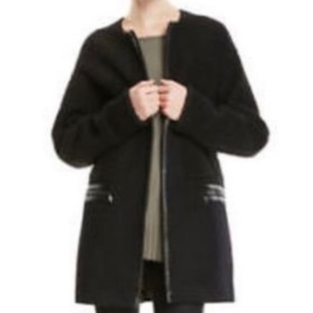 Dawn Levy 2 Felix Black Wool Blend & Faux Sherpa Coat NWT Sz L